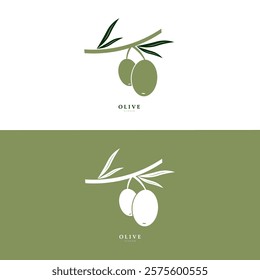 Vector logo of olive branch with leaves. Modern hand drawn vector olive oil icons. Branding concept for olive oil company, organic, eco-friendly oil products, wellness, beauty, culinary services