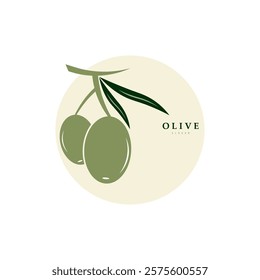 Vector logo of olive branch with leaves. Modern hand drawn vector olive oil icons. Branding concept for olive oil company, organic, eco-friendly oil products, wellness, beauty, culinary services