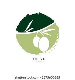 Vector logo of olive branch with leaves. Modern hand drawn vector olive oil icons. Branding concept for olive oil company, organic, eco-friendly oil products, wellness, beauty, culinary services