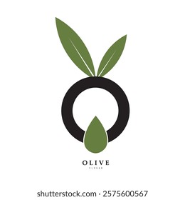 Vector logo of olive branch with leaves. Modern hand drawn vector olive oil icons. Branding concept for olive oil company, organic, eco-friendly oil products, wellness, beauty, culinary services