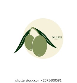 Vector logo of olive branch with leaves. Modern hand drawn vector olive oil icons. Branding concept for olive oil company, organic, eco-friendly oil products, wellness, beauty, culinary services