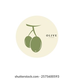 Vector logo of olive branch with leaves. Modern hand drawn vector olive oil icons. Branding concept for olive oil company, organic, eco-friendly oil products, wellness, beauty, culinary services