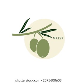 Vector logo of olive branch with leaves. Modern hand drawn vector olive oil icons. Branding concept for olive oil company, organic, eco-friendly oil products, wellness, beauty, culinary services