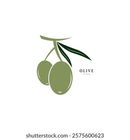 Vector logo of olive branch with leaves. Modern hand drawn vector olive oil icons. Branding concept for olive oil company, organic, eco-friendly oil products, wellness, beauty, culinary services