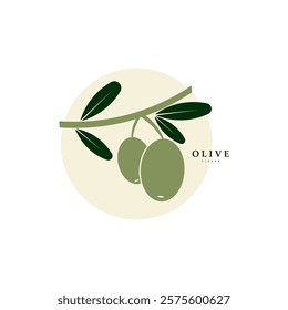 Vector logo of olive branch with leaves. Modern hand drawn vector olive oil icons. Branding concept for olive oil company, organic, eco-friendly oil products, wellness, beauty, culinary services