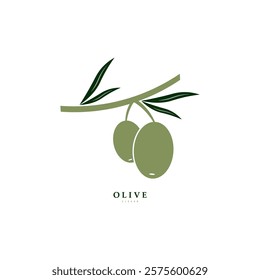 Vector logo of olive branch with leaves. Modern hand drawn vector olive oil icons. Branding concept for olive oil company, organic, eco-friendly oil products, wellness, beauty, culinary services
