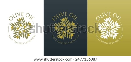 Vector logo of olive branch with leaves. Modern hand drawn vector olive oil icons. Branding concept for olive oil company, organic, eco-friendly oil products, wellness, beauty, culinary services 