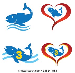 Vector  Logo Omega Fish On Heart