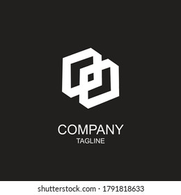 Vector logo on black background. Two overlapping squares. Text and logo are white.