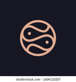 Vector logo on a dark background with goldfish. The yin-yang sign in the form of fish. Template for business, identity, print, restaurants, cafes, clothes and other uses.