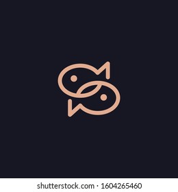 Vector logo on a dark background with goldfish. The yin-yang sign in the form of fish. Template for business, identity, print, restaurants, cafes, clothes and other uses.