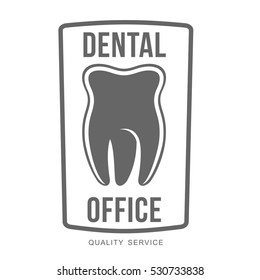 Vector logo on dental clinic. Tooth, dental implant, dental mirror. Web graphics, banners, advertisements, brochures, business templates. Isolated on a white background