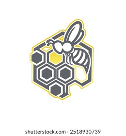 A vector logo on honeybees in their nests., with dark gray and yellow combinations..Suitable for logos or product icons associated with honey or bees 