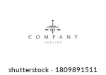 Vector logo on which an abstract image of the scales of justice and a sword in the form of a Greek column.