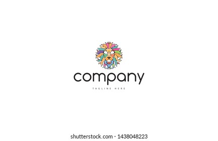 Vector logo on which is an abstract image of a colored lion head.