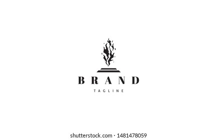 Vector logo on which an abstract image of fire on a pedestal.