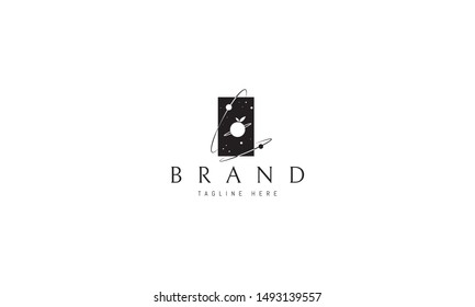 Vector logo on which an abstract image of planets and orbits where fruits appear instead of planets.