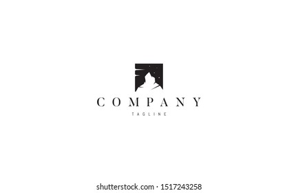 Vector logo on which an abstract image of a rock in the center of the square.