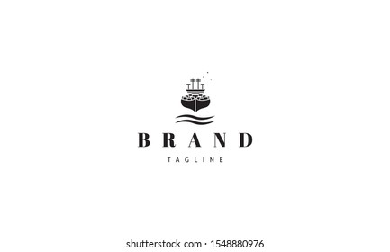 Vector logo on which an abstract image of a cargo ship.