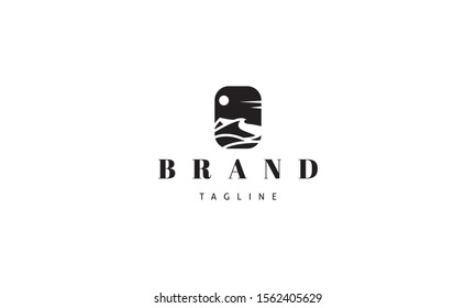 Vector logo on which an abstract image of the sea in which the back of a dolphin is visible.