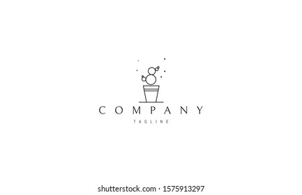 Vector logo on which an abstract image of a cactus in a pot.