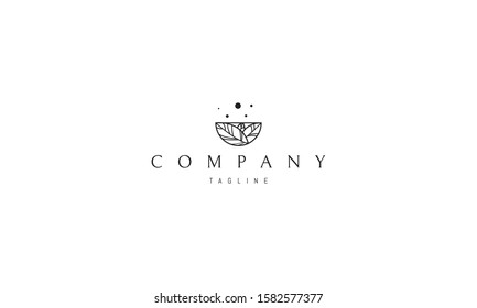Vector logo on which an abstract image of leaves in the form of a bowl.