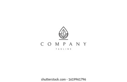 Vector logo on which an abstract image of a drop in the center of which leaves.