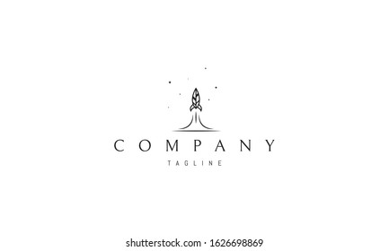 Vector logo on which an abstract image of a leaf in the form of a flying rocket.