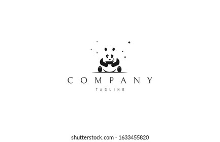 Vector logo on which an abstract image of a sitting panda with a bowl in his hands.