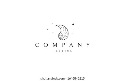 Vector logo on which an abstract image of a shell in the form of a spiral.