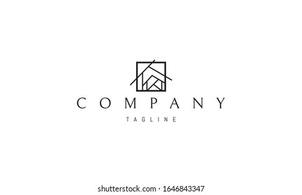 Vector logo on which an abstract image of two houses in a linear style.