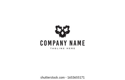 Vector logo on which an abstract image of a mask in the form of a skull.