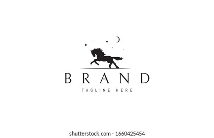 Vector logo on which an abstract image of a running horse under the moon and stars.