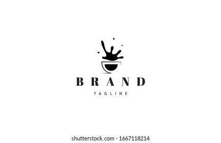 Vector logo on which an abstract image of a cup of splashed coffee.