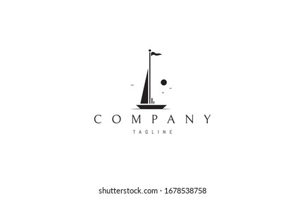 Vector logo on which an abstract image of a yacht at sea.