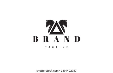 Vector logo on which an abstract image of two horses and a triangle.