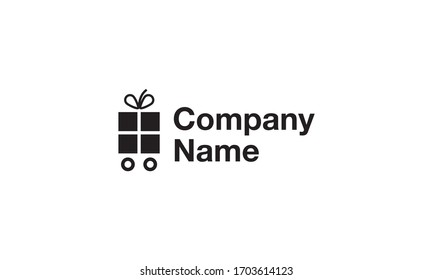 Vector logo on which an abstract image of a gift with wheels representing the delivery of gifts.