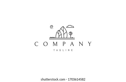 Vector logo on which an abstract image of a landscape with trees made in a childish style.