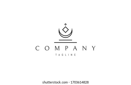 Vector logo on which the abstract image of the symbol with an inverted moon and two cubes in the middle.