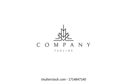 Vector logo on which an abstract image of a skyscraper in the form of the letter M.