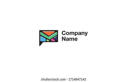 Vector logo on which an abstract image of a message symbol composed of colored shapes.