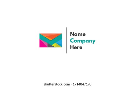 Logotipo vectorial en el que una imagen abstracta de un sobre compuesto de formas geométricas de color en el que se puede ver el contorno de la letra M.