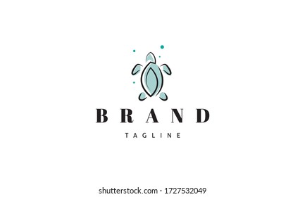 Vector logo on which an abstract image of a turtle in a linear style.