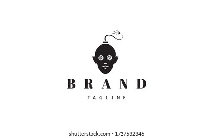 Logo vector en el que una imagen abstracta de una cabeza humana en forma de bomba con una mecha.