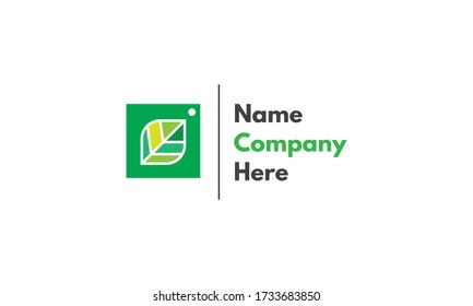 Vector logo on which an abstract image of a square label with the image of a leaf.