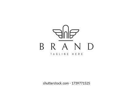 Vector logo on which an abstract image of the gates of paradise with wings on the sides.