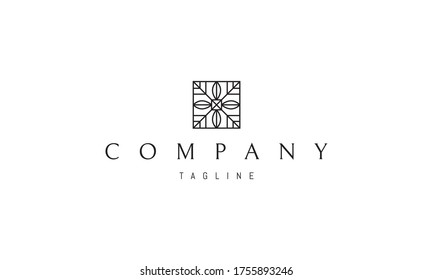 Vector logo on which an abstract image of a flower in the form of a square pattern.