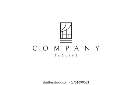 Vector logo on which an abstract image of an Asian house in a linear style.