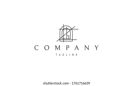 Vector logo on which an abstract image of an arch and arbitrary lines in the form of a drawing.