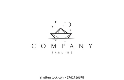 Vector logo on which an abstract image of a children's paper boat on the water under a starry sky.